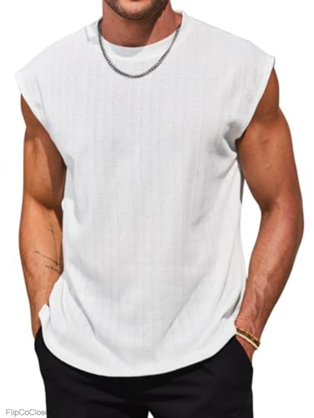 Mens Textured Knit Tank Top Hollow Out Sleeveless Summer Shirt